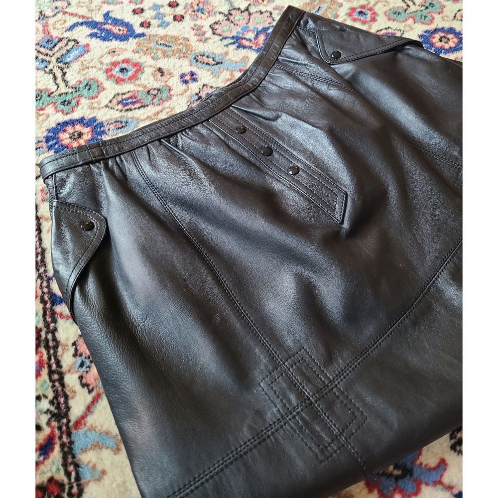 Black Butter Soft Fully Lined Leather Midi Skirt w/Pockets Giorgio P. 42